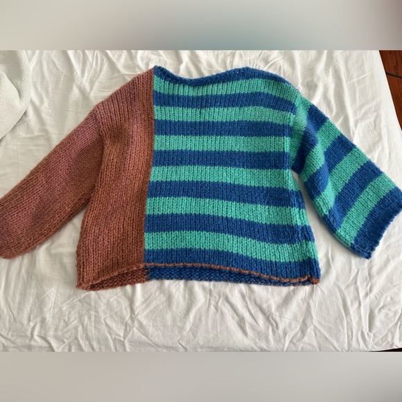 J.ING Blue and Green Striped Sweater with Brown Panel - Picture 2 of 3